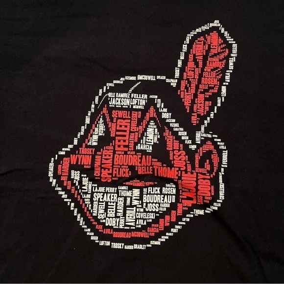 Cleveland Indians Chief Wahoo Hall of Fame Player Names Spell out Old Logo  XL - Picture 1 of 7